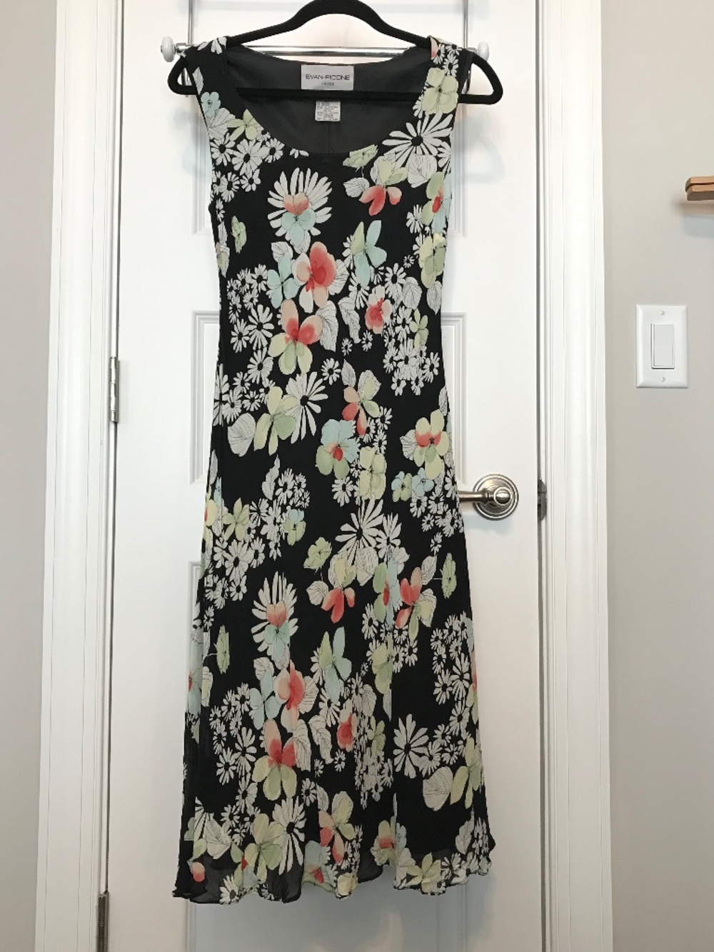 Vtg Evan-Picone sleeveless floral black midi slip dress (10)